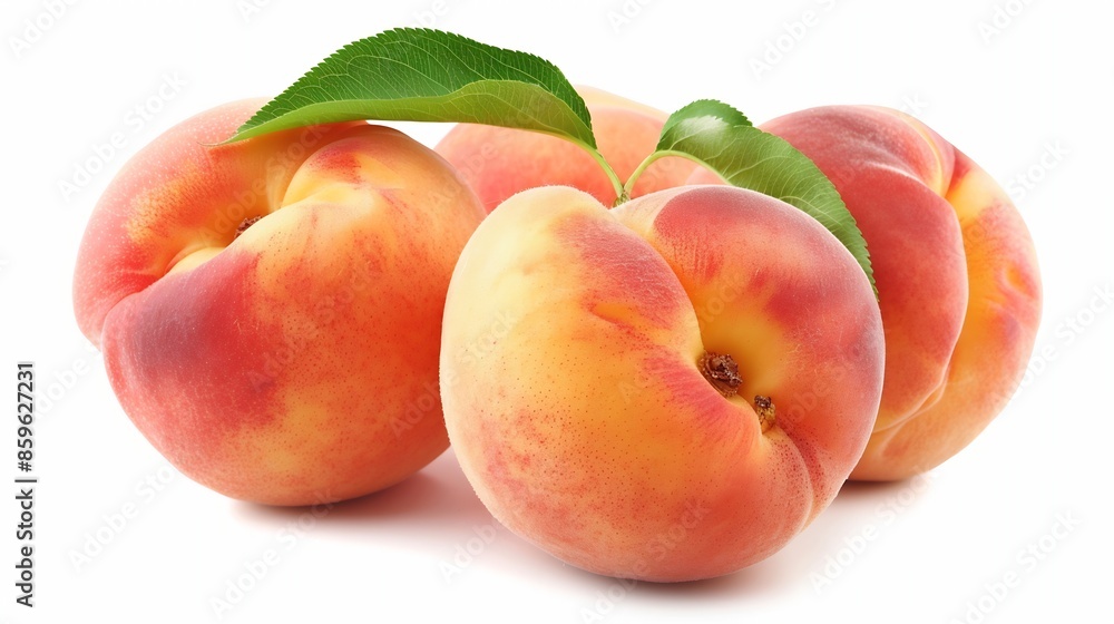 Poster Peach collection Peach with clipping path isolated on a white background Fresh organic fruit Full depth of field : Generative AI
