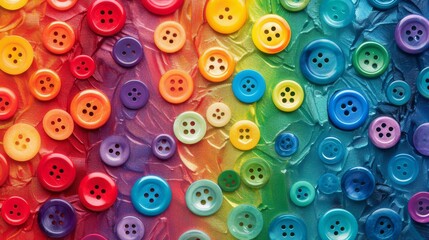Fototapeta premium Pattern of colorful buttons on a rainbow background