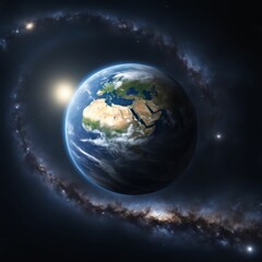 Obraz premium AI generated illustration of the Earth from space with a visible Milky Way galaxy in the background