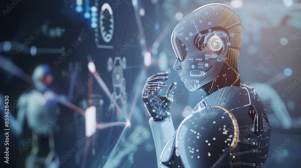 Fototapete The concept of technology and people using AI to help with work AI Learning and artificial intelligence business modern technology internet and network Empower your business : Generative AI