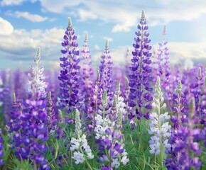 Naklejka premium Purple and White Lupine Field