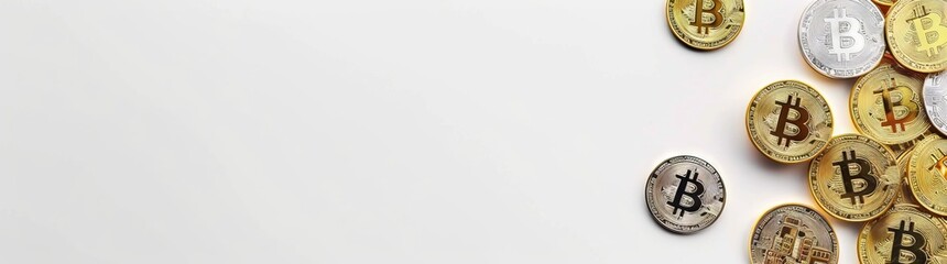 Bitcoin with white and black background with space.