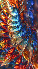 A colorful, abstract painting of a flower with many different colors