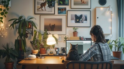 Fototapeta premium Person working on a computer in a modern home office