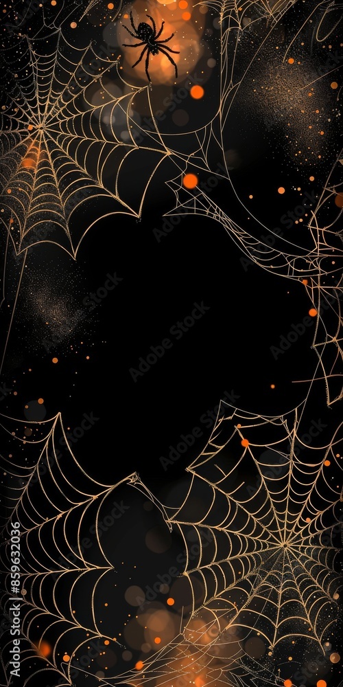 Aufkleber creepy cobweb border with spiders and shimmering threads