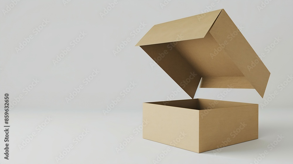 Aufkleber open paper box and levitating lid on white background isolated : generative ai