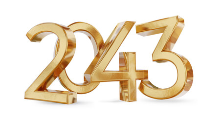 Obraz premium 2043 golden metallic new year symbol, isolated, gold bold number as year, 3d-illustration