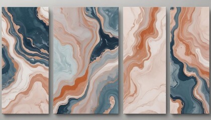 A set of three abstract paintings marbled stone pattern,digital illustration created with generative ai. 