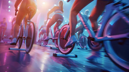 A group of people cycling together in a gym working out and staying fit 