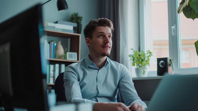 Young business man working from home, work from home concept