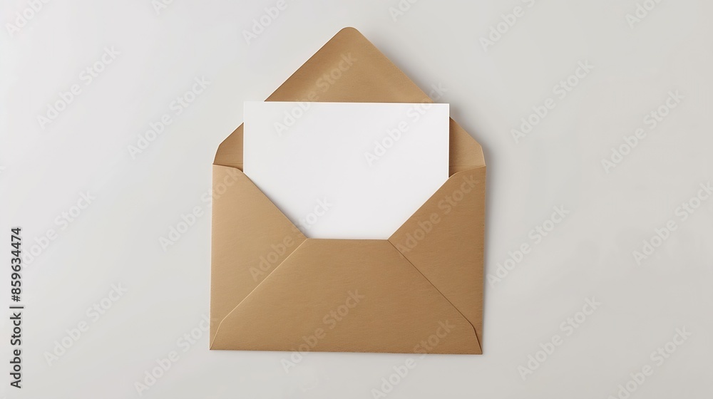 Aufkleber blank white card with kraft brown paper envelope template mock up : generative ai