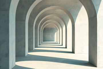 Obraz premium Abstract architectural corridor with repeating arches evoking a sense of infinity and modern design