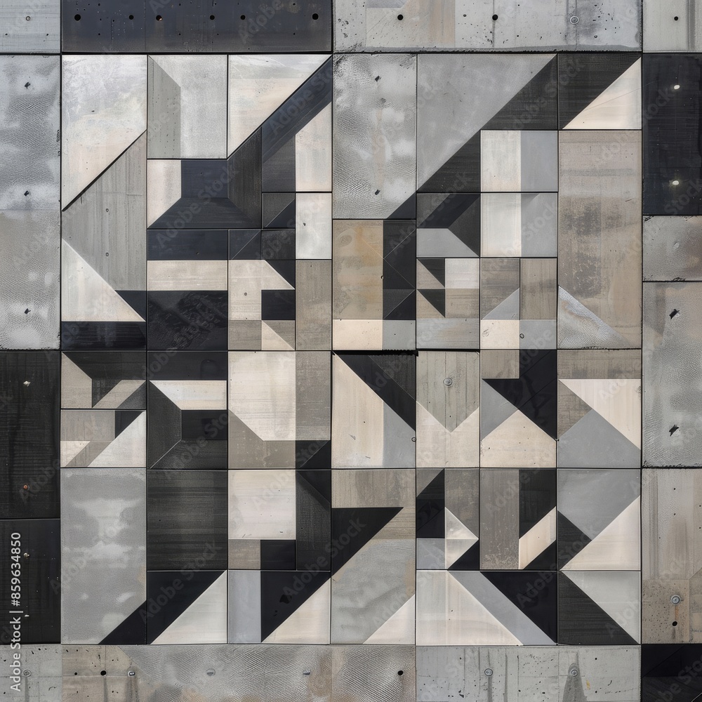 Poster geometric designs forming intricate layout patterns on a modern backdrop.