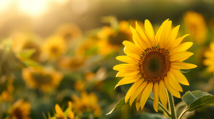 Obraz premium A vibrant sunflower blooms under the summer sun, symbolizing happiness and the beauty of nature