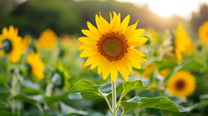 A vibrant sunflower blooming in a sunlit field, symbolizing summer joy and agricultural abundance