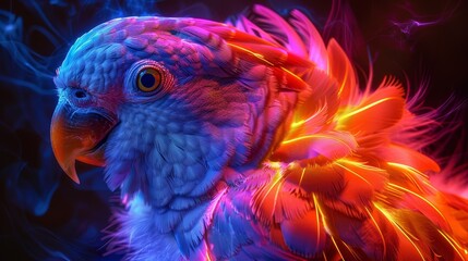 Obraz premium Neon Birds Beauty: A photo highlighting the beauty of birds illuminated in neon colors