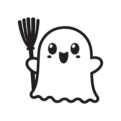 Cute a Halloween Ghost lineart Vector illustration. Cartoon Boo, Creation for Kit, Flat Vector Design for Halloween