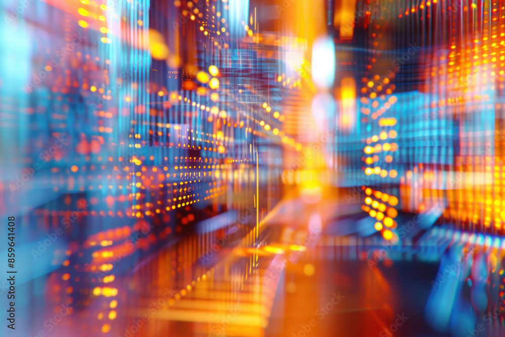 Poster abstract close-up of colorful blurred lights, capturing a dynamic and futuristic digital background 