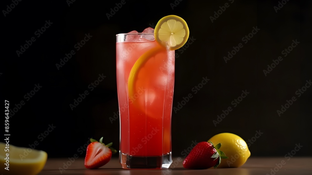 Wall mural Delight in a crisp and fruity cocktail with this classic red drink, elegantly decorated with juicy strawberries and fresh mint.