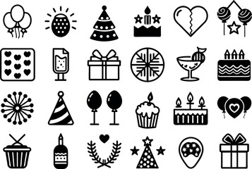 Holiday & Celebration related concept such as Fireworks, balloons, party hats & many more editable stroke outline icons isolated on white background flat vector illustration