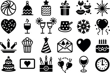 Holiday & Celebration related concept such as Fireworks, balloons, party hats & many more editable stroke outline icons isolated on white background flat vector illustration