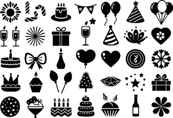 Holiday & Celebration related concept such as Fireworks, balloons, party hats & many more editable stroke outline icons isolated on white background flat vector illustration