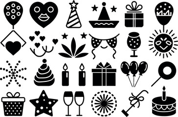 Holiday & Celebration related concept such as Fireworks, balloons, party hats & many more editable stroke outline icons isolated on white background flat vector illustration