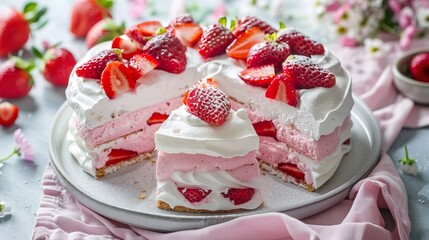Delicious Strawberry Layer Cake with Whipped Cream Topping