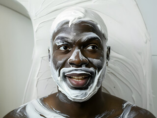 Hombre negro cubierto en crema de afeitar