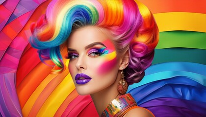 Obraz premium lgbtq collage pop art with artistic makeup and hair style