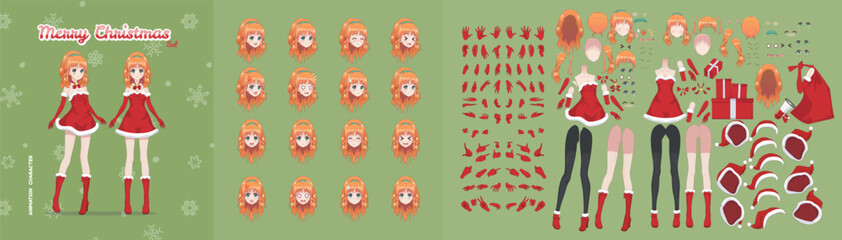 Anime manga girl christmas character animation kit