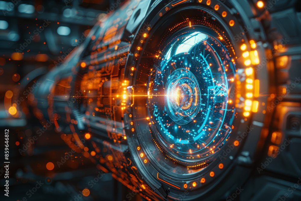 Poster a futuristic holographic display projecting a three-dimensional image. concept of advanced technolog