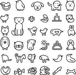 Silhouette Pets web icons in line style. Dog, cat, rabbit, hamster, bird, bone, pets, vet help. Vector illustration with White Background