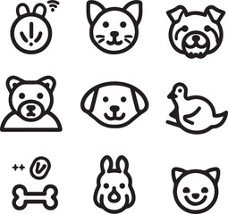 Silhouette Pets web icons in line style. Dog, cat, rabbit, hamster, bird, bone, pets, vet help. Vector illustration with White Background