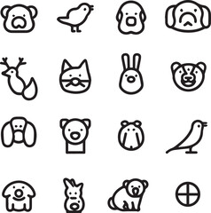 Silhouette Pets web icons in line style. Dog, cat, rabbit, hamster, bird, bone, pets, vet help. Vector illustration with White Background