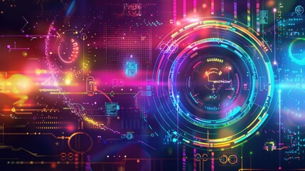 Obraz premium Holographic Interface Display with Rainbow Effect. generative AI image