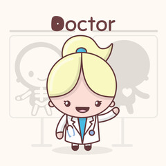 Cute chibi kawaii characters. Alphabet professions. Letter D - Doctor.