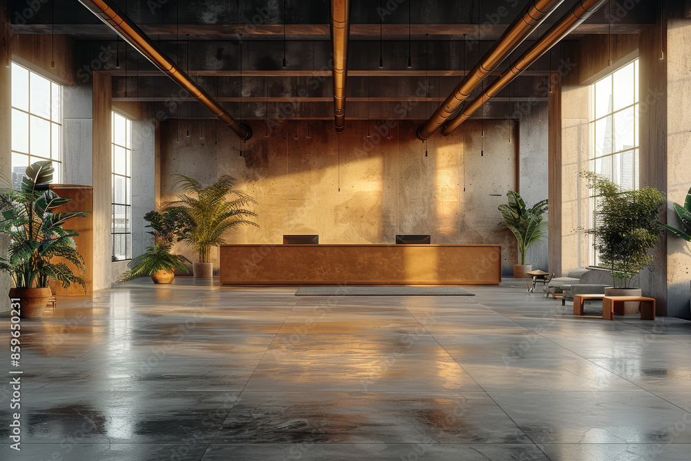 Poster a minimalist office space with a focus on clean lines and functionality. concept of modern design an