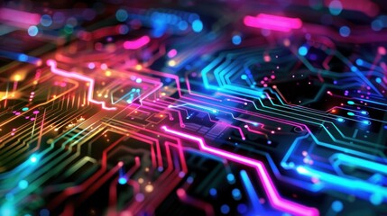 Obraz premium Digital Circuit Board with Colorful Glowing Light. generative AI image