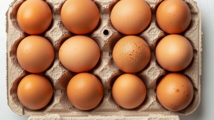 photo of eggs in a cardboard tray displayed on a white background. 