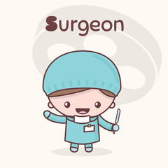Cute chibi kawaii characters. Alphabet professions. The Letter S - Surgeon