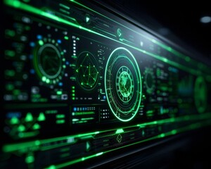 Obraz premium Neon Green Cyberpunk Holographic Environmental Monitoring System