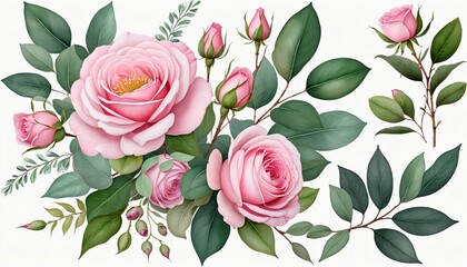 Fototapeta premium Victorian Rose Bouquet on Pink Background