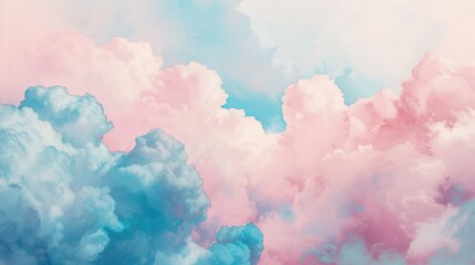 Fototapeta premium Serene sky with soft pink and blue clouds, creating a dreamy and calming atmosphere, perfect for backgrounds or relaxation themes.