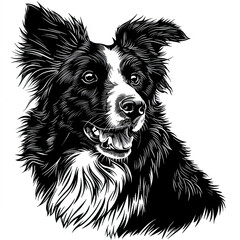 Fototapeta premium A black and white drawing of a Border Collie dog