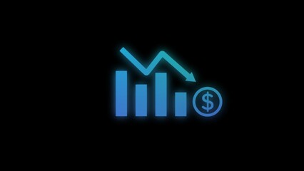Business loss falling down with dollar icon, financial graph chart animation