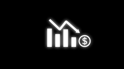 Business loss falling down with dollar icon, financial graph chart animation