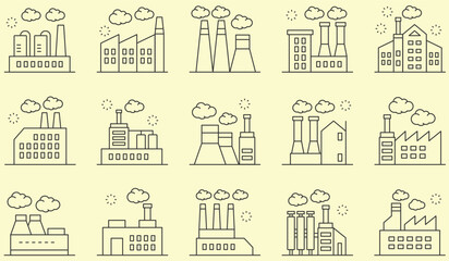 Obraz premium Outline icons related to Industrial buildings.. Linear icon collection. Editable stroke. Vector illustration