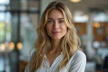 Fototapeta premium Confident Businesswoman Smiling at Office Camera
