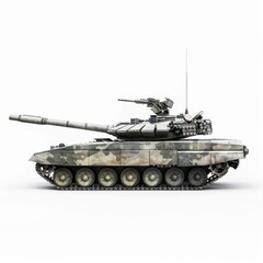 Camouflaged Tank View on White Background